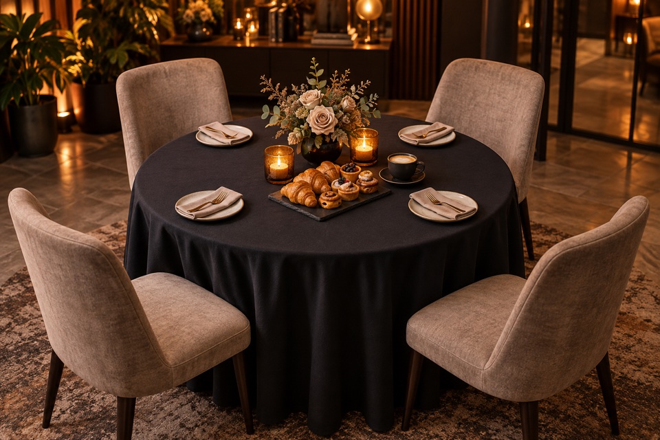 Illustration of a Coffee Day table for 4 with scented candles and pastries